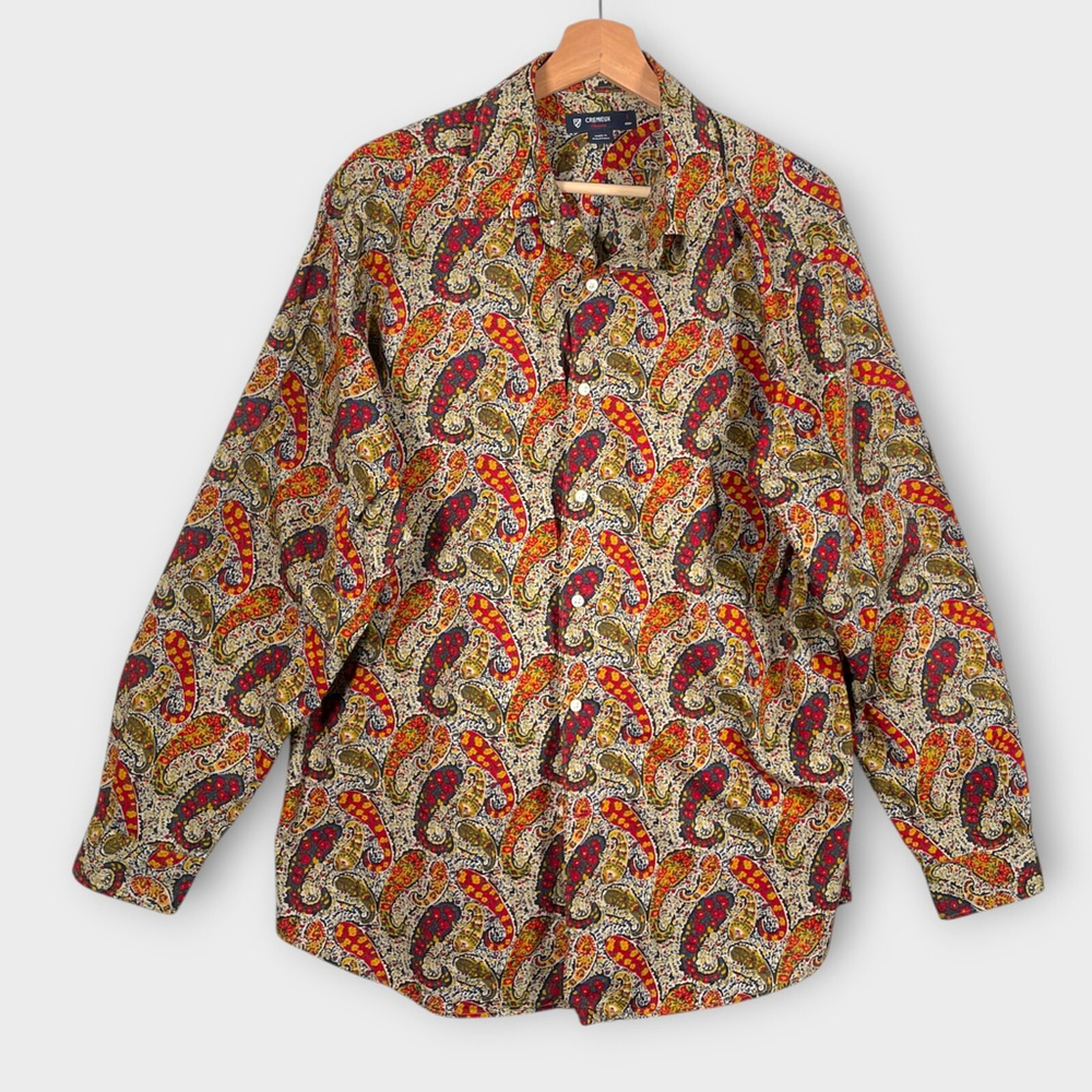CREMIEUX Classics Shirt Mens LARGE Paisley Button Up 100% Cotton Retro Vibe
